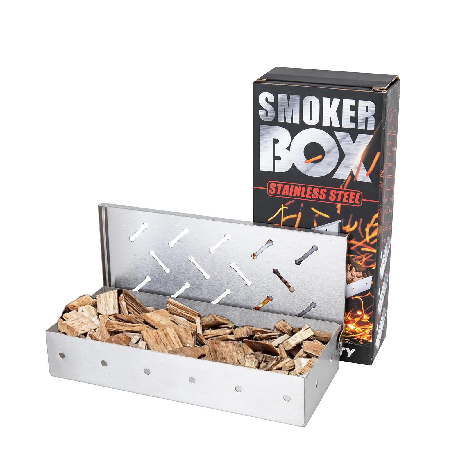 Photo 1 of Smoker Box for Grill,Wood Chip Smoker Box,Stainless Steel Pellet Smoking Box for All Grills Gas Oven,Hinged Lid, Heavy Duty BBQ Accessories Party Gift for Dad Men Barbecue Outdoor