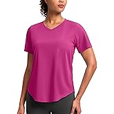 Womens Workout Tops V-Neck Short Sleeve UPF 50+ Sun Shirt Moisture Wicking Quick Dry Top for Gym, Running, Athletic