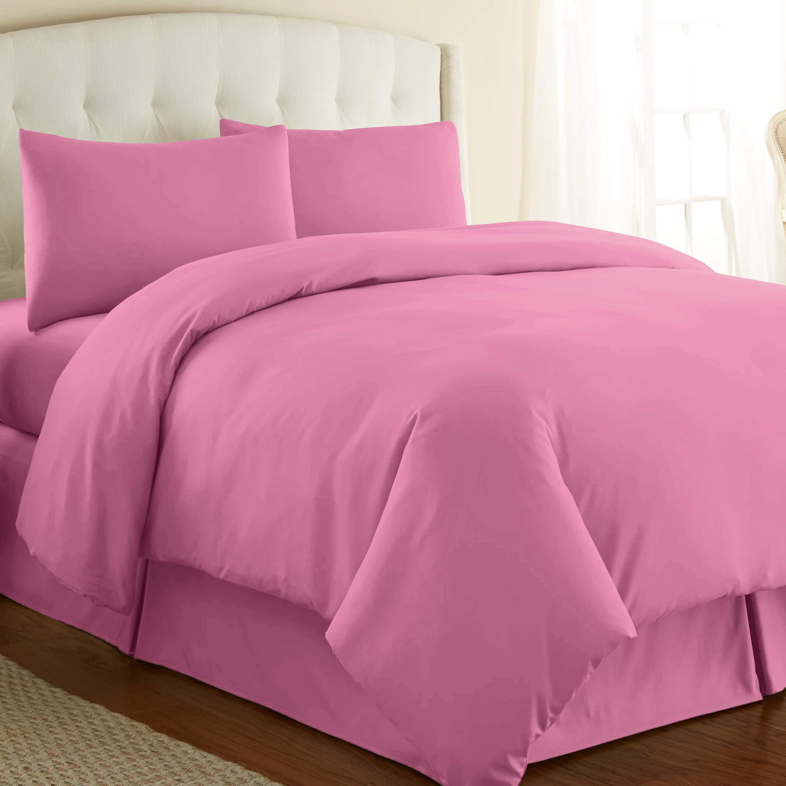 Duvet Cover Set Easy Care Polycotton Plain Dyed Quilt Case Hotel Quality Solid Pattern Soft Washable Fabric Percale Bedding And Linen Uk Bed Size Pink KING