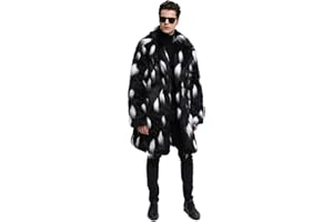 Old DIrd Men's Long Sleeve Fluffy Faux Fur Coat,Mens Winter Warm Faux Fur Overcoat,Long Thicken Soft Jacket Outerwear