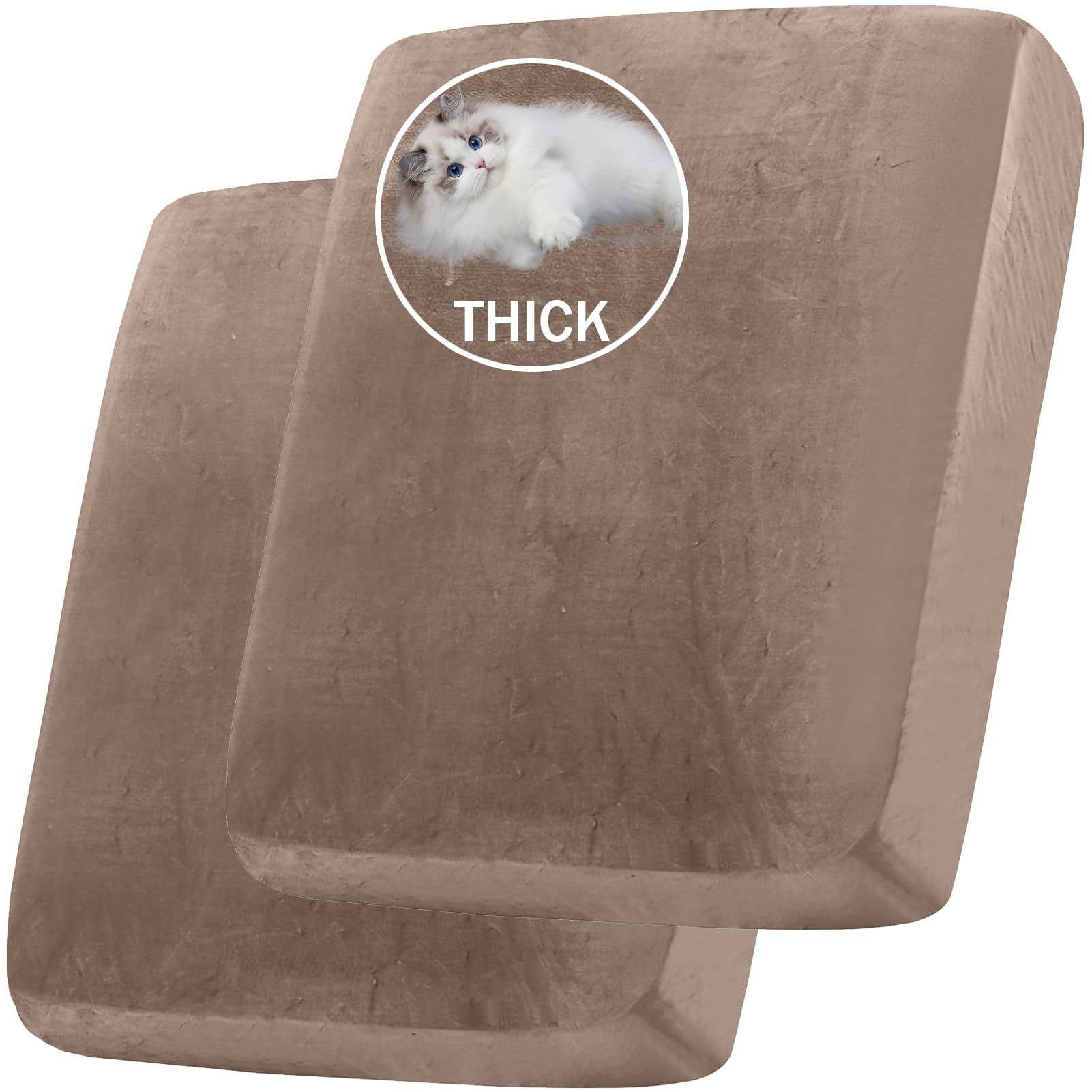 BXFUL Stretch Velvet Sofa Seat Cushion Cover, Removable Sofa Couch Covers with Elastic Bottom, Washable Furniture Slipcovers Protector for Kids and Pets (2PC Large 1-Seater,Taupe)