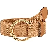 LEACOOLKEY Women Boho Straw Woven Stretch Belt for Dress Ladies Braided Straw Belt with Double O Buckle