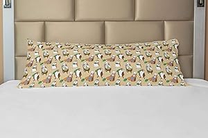 Lunarable Guinea Pig Body Pillow Case Cover with Zipper, Chef Teddy Pigs Carrying Carrot Onion Ladle and Green Beans on Doodled Backdrop, Decorative Accent Long Pillowcase, 21