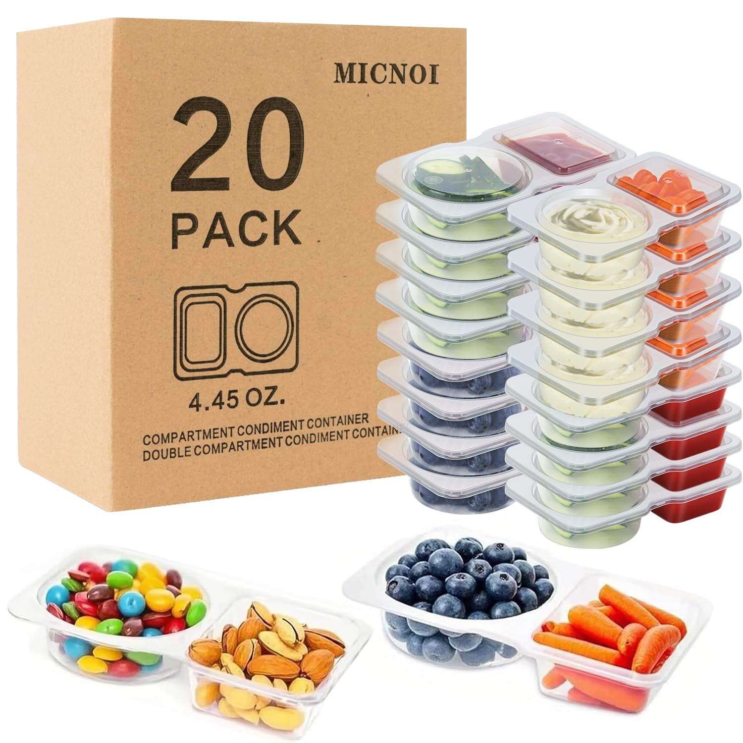 Photo 1 of Snack Pack Containers, Reusable 2 Compartment Condiment Containers with Lids, Ideal for On-the-Go Mini Sauce Boxes & Snack Prep Containers for Kids and Adults, BPA-Free