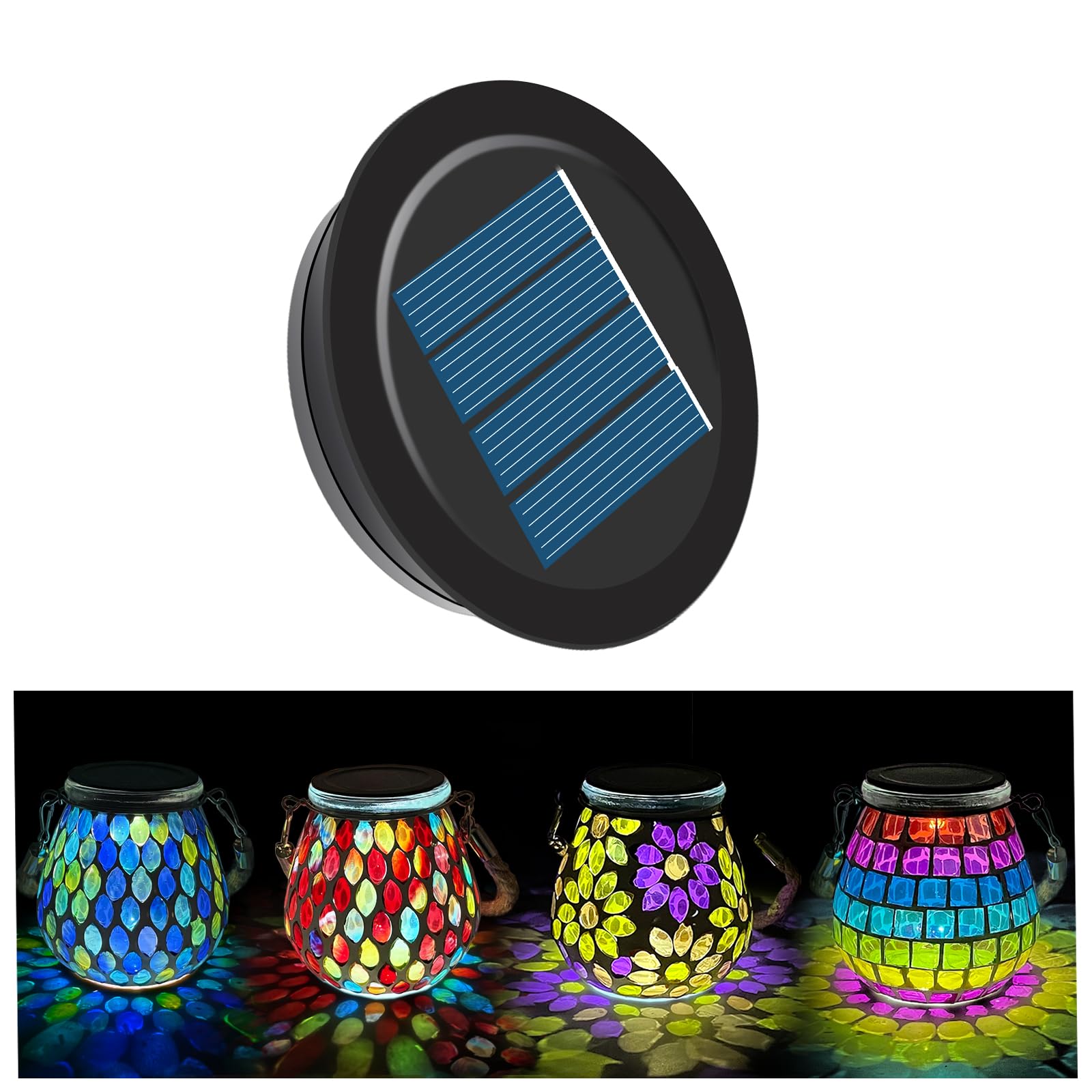 TOTHDATE 7cm/2.75in Solar Light Lids for Oval Mosaic Mason Jars, 600mAh Replacement Solar Panels with Cool White Light for Garden Mason Jars Light