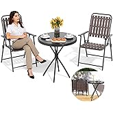 TQKVIPI 3 Piece Patio Bistro Set Folding Outdoor Dining Set for 2, Bistro Table and Chairs Set of 2 No Assembly Anti Rust Sma