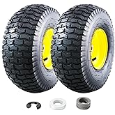 MZREXN 15x6.00-6 Lawn Mower Tires and Wheel Assembly, Front Tires | Compatible with John Deere Riding Mowers Replacement Tire, 4 Ply, 3" Offset Hub, 3/4" Bushings, 2PCS