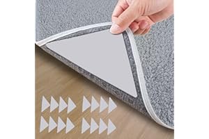 12 PCS Triangle Rug Grippers,White Non-Slip Rug Corner Holders for Hardwood Floors, Double-Sided Adhesive Carpet Tape for Are