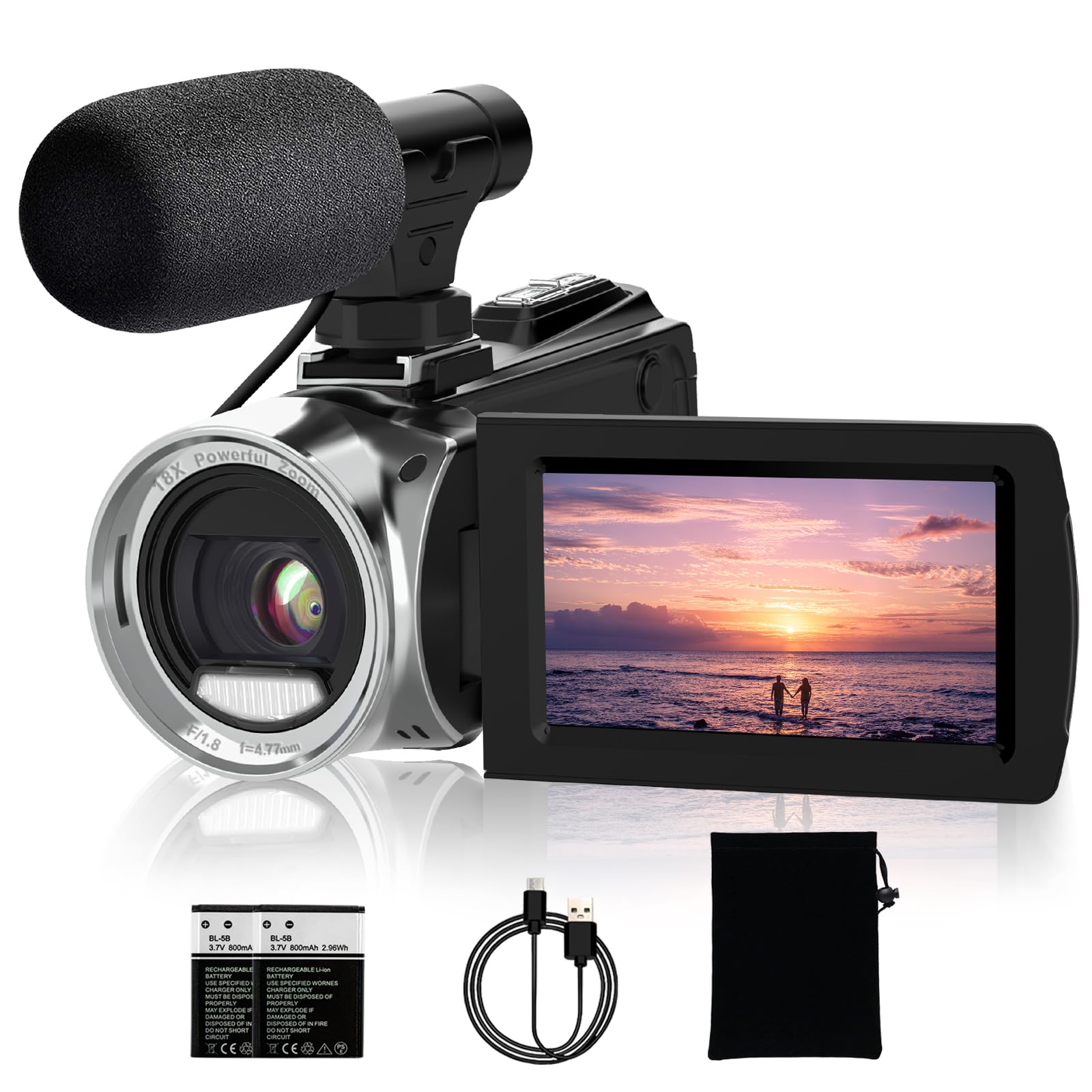 Photo 1 of ISHARE 4K Video Camera Camcorder 48MP Vlogging Camera for YouTube 18X Digital Zoom 270°Rotation 3.0" LCD Screen Camera Recorder for Kids, Teens, Beginners, Elders with Microphone &2 Batteries