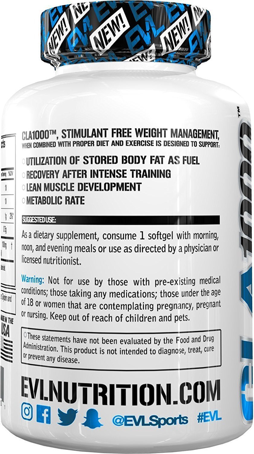 Evlution Nutrition CLA 1000, Conjugated Linoleic Acid, Weight Loss Supplement, Metabolism