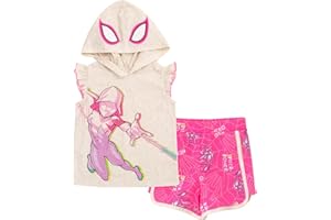 Marvel Spider-Man Girls Cosplay Tank Top and French Terry Dolphin Shorts Outfit Set Toddler to Big Kid Sizes (2T - 14-16)
