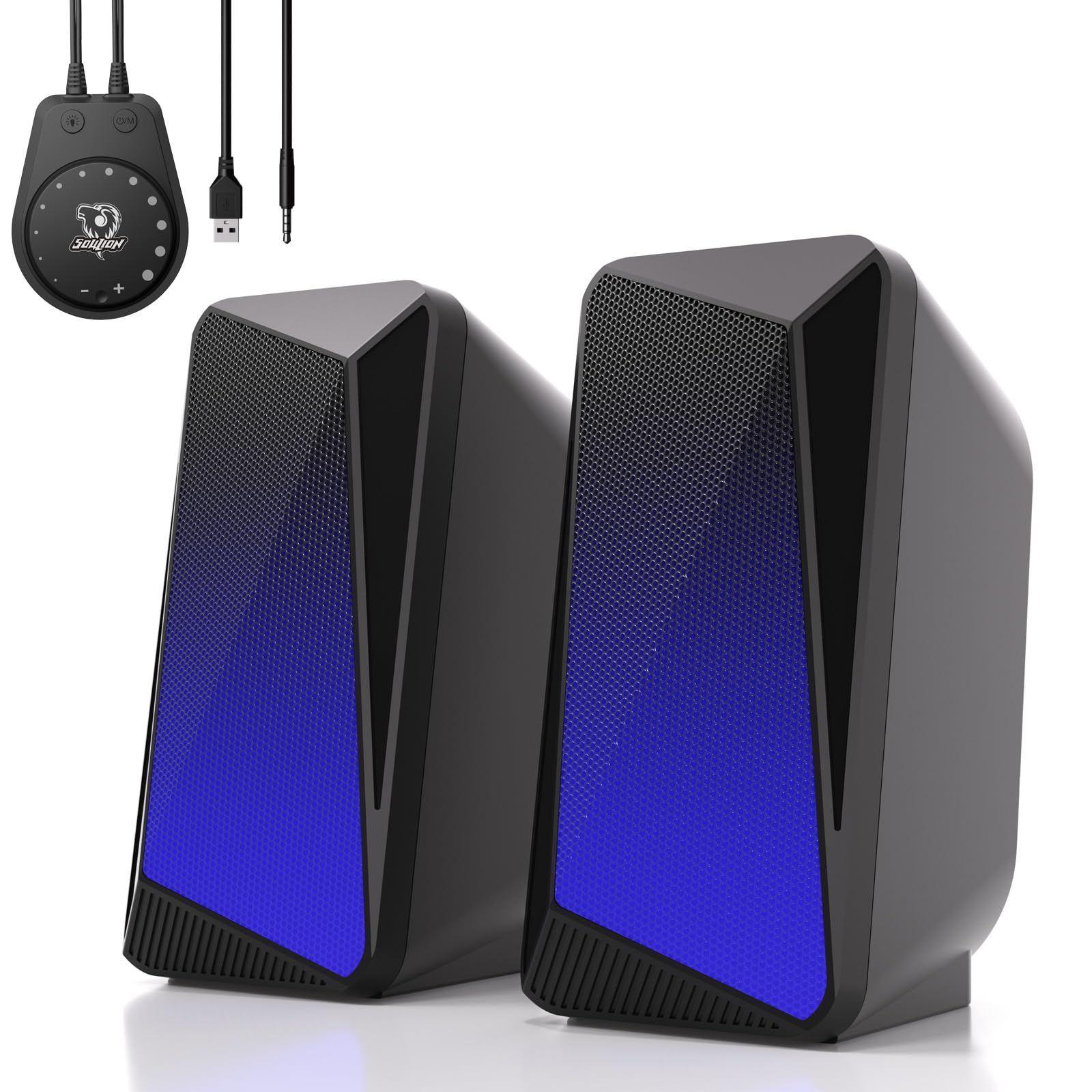 Photo 1 of SOULION C30 Bluetooth Computer Speakers, 2.0 PC Speakers for Desktop Monitor, Wired USB Powered & Pulsing & LED Flame Lights, 3.5 mm AUX Speakers for Laptop Gaming with Wired Handy Control