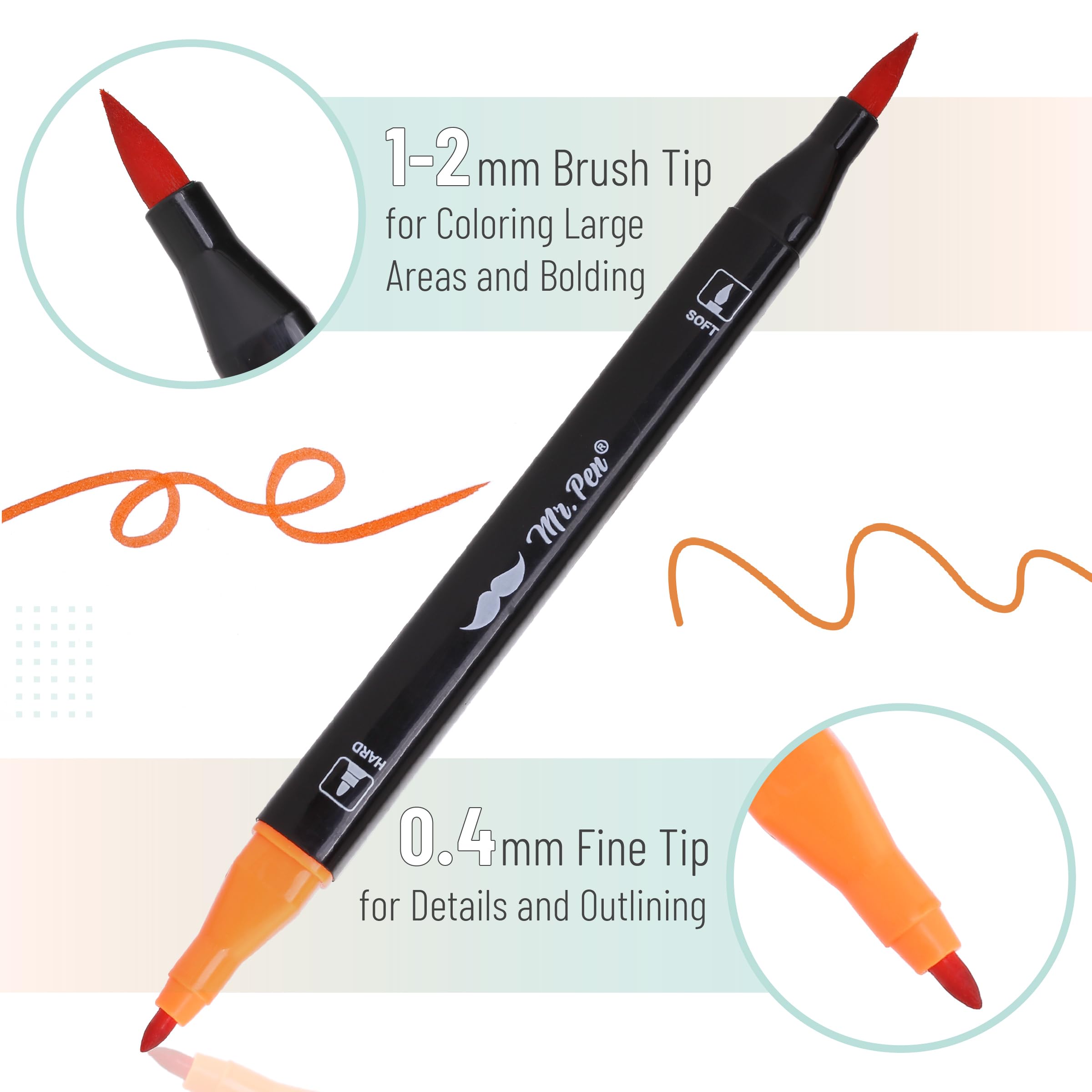 Mr. Pen- Dual Tip Brush Pens, 12 pcs, Vibrant Colors, Brush and Fine Tip Marker, Dual Tip Markers, Art Markers for Adults