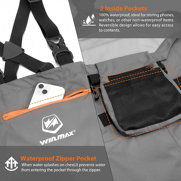 WIN.MAX CHEST FISHING WADERS FOR MEN AND WOMEN, 3-PLYER NYLON WATERPROOF LIGHTWEIGHT WADERS WITH 4MM NEOPRENE STOCKINGFOOT (XL)