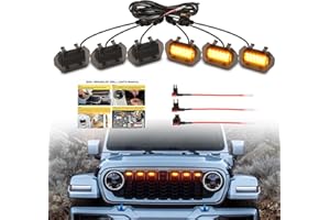 BRETREWRI Led Grill Grille Lights fit for 2024 2025 2026 Jeep Wrangler JL JLU Rubicon Sahara Sport Front Grille Grills Light Front Headlights Wrangler JL Jlu 2024 2025 6pcs Amber (Yellow 24JL 6P)
