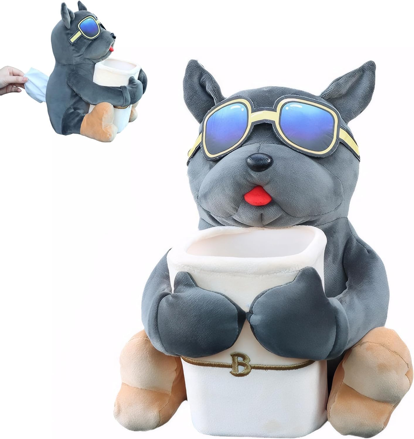 Photo 1 of YJPPDD Multifunctional Deluxe Trash Can and Storage Box, Cute Tissue Box, Creative Animal Cartoon Decorative Organizer for Car and Home, Dog, Grey