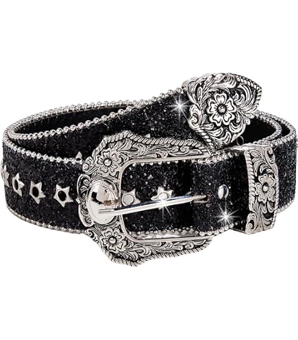Y2K Punk Black Crystal Studded Buckle Western Belt Black studded belt punk - Gem main image 2