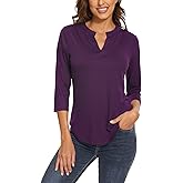 Renaka Womens Tops 3/4 Sleeve V Neck Shirt Casual Tunic T-Shirts Dressy Work Blouse