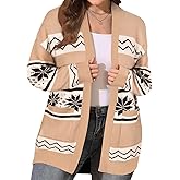 CARCOS Plus Size Cardigan Sweaters for Women Open Front Long Sleeve Oversized Winter Knit Cardigan Coats Pockets XL-3XL