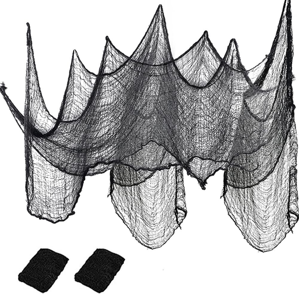 DOJoykey 2pcs Halloween Spooky Gauze, 80 x 215cm Black Creepy Cloth Spooky Netting Gauze Halloween Spider Web for Halloween Window Haunted House Decoration