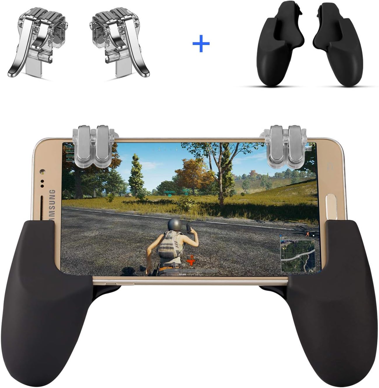 AnoKe PUBG Mobile Controller - Cellphone Game Trigger / Mobile Game Controller Compatible With PUBG for Android IOS, L2R2 Sensitive Shoot Mobile Phone Joystick (2 Triggers+2 Grips)