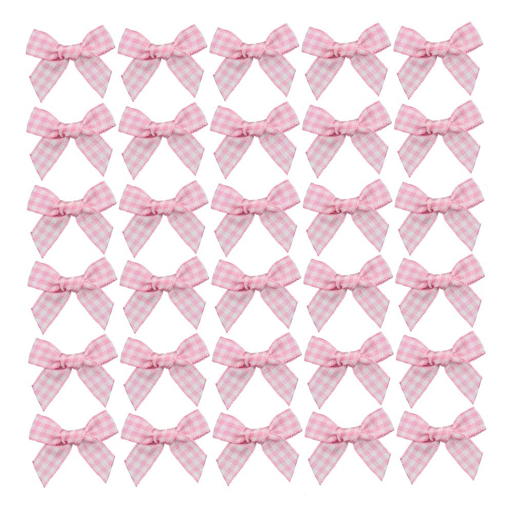 Photo 1 of 7Rainbows 50pcs Boutique Mini Pink Gingham Ribbon Bows Appliques DIY Craft for Sewing Scrapbooking Wedding and Gift