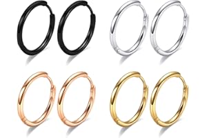 YESTEEL 316L Surgical Steel Hoop Earrings, 6mm-20mm Huggie Hoop Earrings Men Hypoallergenic, Small Sleeper Mens Hoop Earrings Cartilage Earrings for Women 20G 18G