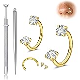 QWALIT Titanium Flat Back Helix Cartilage Earring Horseshoe Nose Ring Piercing Taper Threadless Jewelry Changing Tool Internal Threaded Piercing Taper Insertion Threader Tool Labret Jewelry Lip Studs
