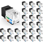 VCE UL Listed Cat6 Keystone Jacks 10Gbps 25-Pack, Black | Slim Profile RJ45 Keystone Jacks, 90 Degree Punch Down, ideal for Patch Panel and Wall Plate