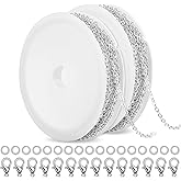 SANNIX 20 Feet Chains for Jewelry Making, Necklace Chains with Lobster Clasps and Jump Rings 1.8 mm DIY Link Chain for Necklace Earring Bracelet Making Supplies, Silver