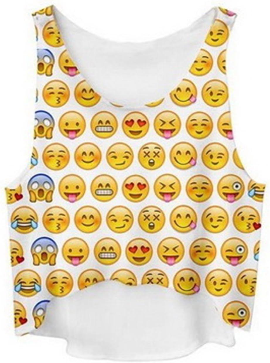 Cute Emoji Crop Tops Shirts Top Tank Sleeveless Funny Emoticon (Free Size)