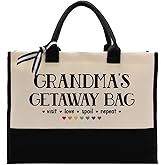 Canvas Bag Gift for Grandma, Cotton Canvas Tote Bag, Grandma's Getaway Bags, Mother's Day Gifts for Grandma, Grandmother Birthday Presents, Grandmother Gifts to Camping Picnic Beach Travel Short Trip