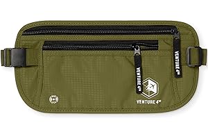 VENTURE 4TH Travel Money Belt - Slim Passport Holder RFID Blocking Travel Pouch to Protect Cash, Credit Cards and Travel Documents