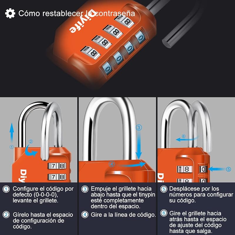 Fechadura Combinada Impermeável de 4 Dígitos, Para Ginásio, Cacifos, Arquivos e Caixa de Ferramentas, Laranja