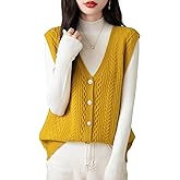 Chanyarn Women's 100% Merino Wool Sweater Vest 2025 Fall Winter V Neck Button Down Sleeveless Cable Knit Sweater Vest