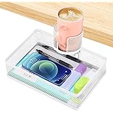 ROSYLINE 360°rotation under desk drawer, Drawer Under Desk Storage Organizer, Rotary Desk Storage Organizer with Cup Holder, Under Desk Storage, Clamp Drawer Basket, sturdy and durable (White)