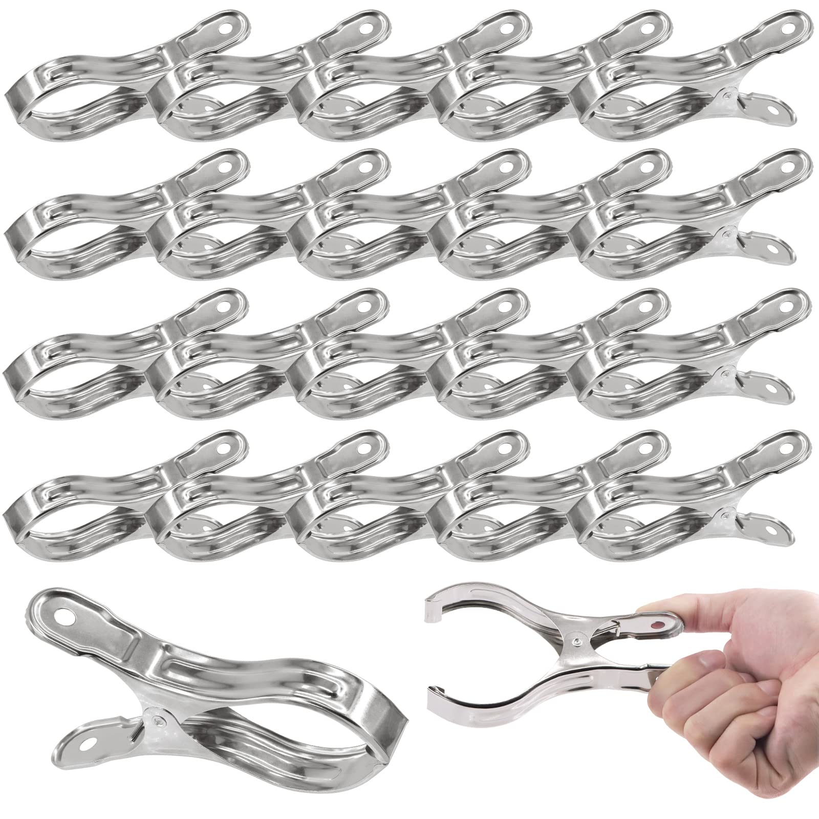 Wokape 20Pcs 5.12 Inch Stainless Steel Garden Clips, Heavy Duty Clamps with Large Open, Strong Grip Clips for Greenhouse Plant Cover Netting/Garden Shade Cloth/Beach Towel/Clothespins/Quilt