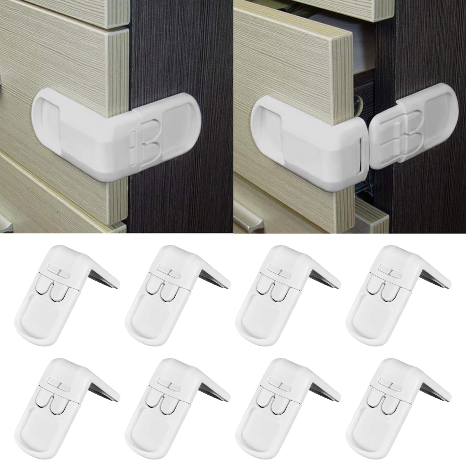 8 Pcs Children's Safety Cabinet Lock,Cabinet Baby Proof Corner Locks Without Punching for Children's Refrigerator Lock,Drawer,Closet,Refrigerator,Trash Can Use Child Proof Lock Bucklev