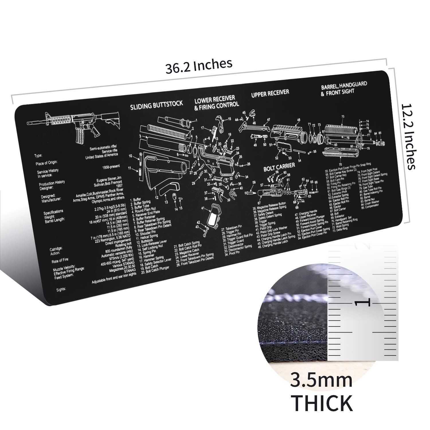 Gun Cleaning Mat Pad (36.2 by 12.2 inchs)- with Magnetic Screws Tools Parts and Cleaning Cloth for Handgun Rifle Cleaning-Non Slip and Solvent Resistant
