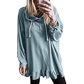 Apvirdy Women's Solid Sweatshirt Hooded Casual Ruffled Hem Peplum Loose Tunic Top Drawstring Long Sleeves Pullover Hoodies