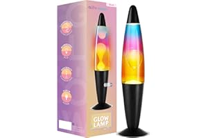 Glow Bright 16" Volcano Rocket Glow Lamp with Black Base, Rainbow Glass and White Wax, Novelty Lamp and Home Décor for Adults, Teens and Kids