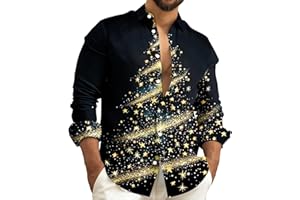 Men Christmas Cool Santa Claus Shirts Long Sleeve Novelty 3D Digital Print Tops Big and Tall Men Funny Holiday Shirt