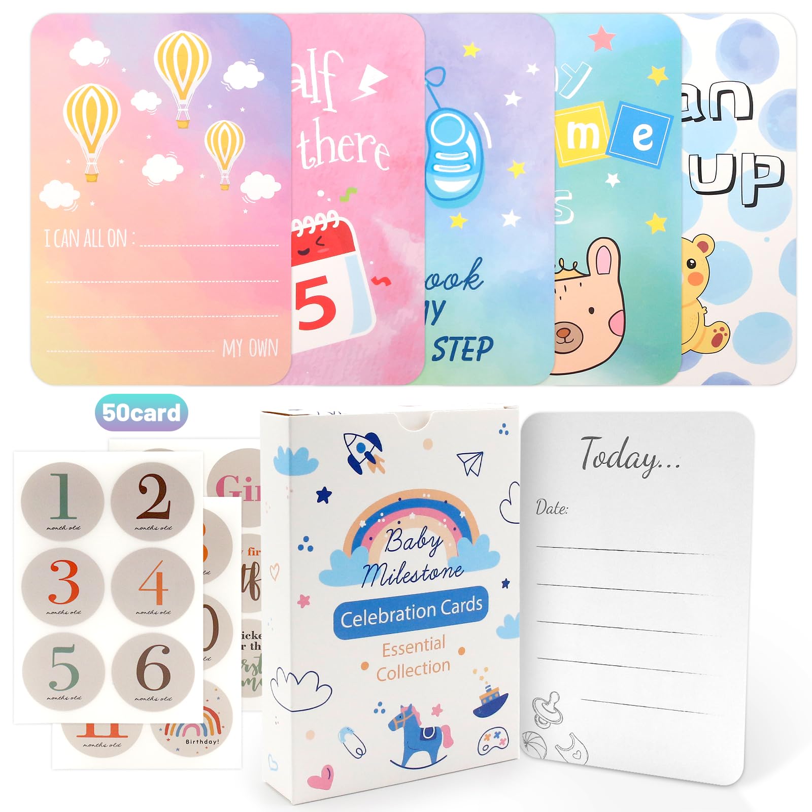 Baby Milestone Cards, Baby Gifts Newborn Cards, New Baby Gift for Boy or Girl with Day Week Month Year Age Cards, for New Parents Pregnancy Gifts and Keepsake（50pcs）