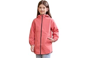 SOLOCOTE Kids Rain Jacket Hooded Lined Rubber RainCoats for Girls Boys Waterproof Windproof Size 5-14Y