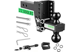 GAFONAXDRI Adjustable Trailer Hitch for 2 Inch Hitches Receiver, Extra Heavy Duty 22,000 LBS Towing Weight, 2'' & 2-5/16'' Tow Dual Ball, 4'' Drop/Rise, Bulletproof Pin Lock, Anti Rust, Anti Rattle, Black