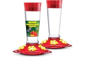SEWANTA Hummingbird Feeder 10 oz [Set of 2] Plastic Feeders for Outdoors, with Built-in Ant Guard - Circular Perch with 5 Feeding Ports - Wide Mouth for Easy Filling/2 Part Base for Easy Cleaning