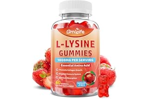 GRNLIFE L-Lysine 1000mg Gummies, Chewable Lysine Supplement for Adults & Kids, Essential Amino Acid Supplement for Immune Support, Collagen Formation Support, Strawberry, 60 Count