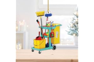 Personalized Housekeeping Christmas Ornament Keepsake Mini Cleaning Cart with Broom and Mops for Janitor or Cleaning Lady Cus