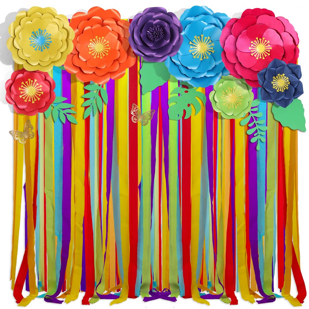 Photo 1 of Mverse Paper Flowers Decorations for Wall, Giant 3D Handmade Artificial Flowers Bouquet with Leaves and Butterflies, 14 Pc. Kit, Elegant Decor Nursery, Wedding and Baby Shower Décor (Multicolor)