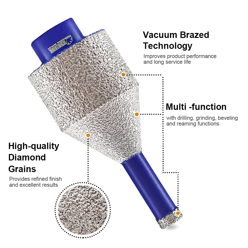 SHDIATOOL Diamantbohrer für Harte Fliesen Finger Fräsen Bits Diamant-Fasenbohrer M14 Gewinde Shaping Schleifen Anschrägung Keramik Fliesen Granit Vergrößern Fase Löcher Säge, 10-35mm 5